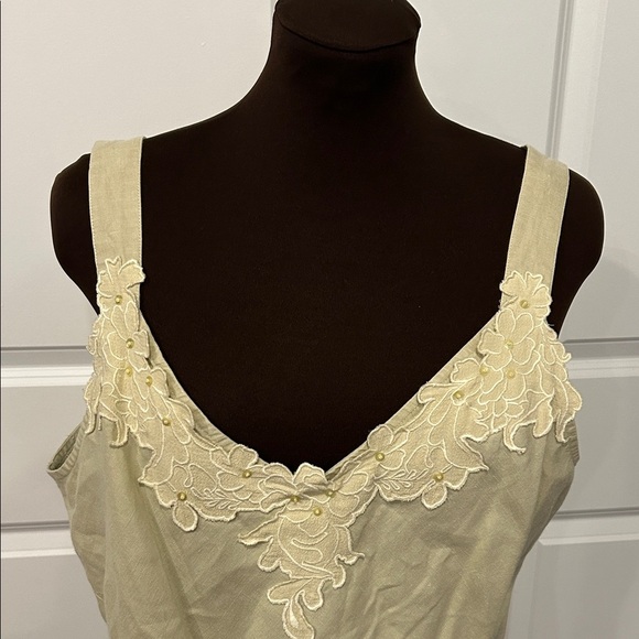 J. Jill Cream Lace Sequin Linen Beachy Lagenlook Trim Camisole Top Size XL - Picture 3 of 9
